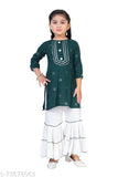 Embroidered cotton blend kurta sharara set for girls (3-4 years), Indian fashion with gota lace detailing