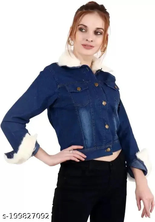 Solid plain denim women's jacket, long sleeves, quality finishing, India-made