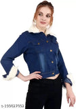 Solid plain denim women's jacket, long sleeves, quality finishing, India-made