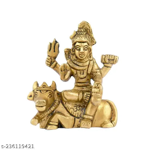 Brass Lord Shiva sitting on Nandi decorative showpiece, antique finish, Indian origin