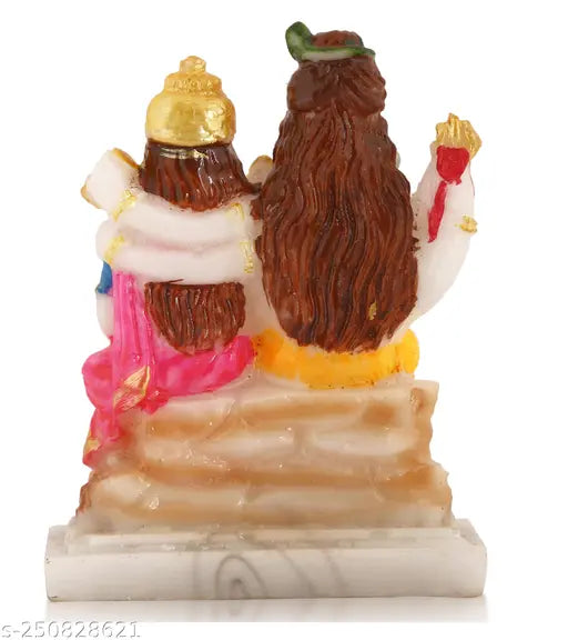 Marble-look Shiv Parivar Murti (6 inches), featuring Lord Shiva, Parvati, and Ganesh - Indian religious idols for home temple decor