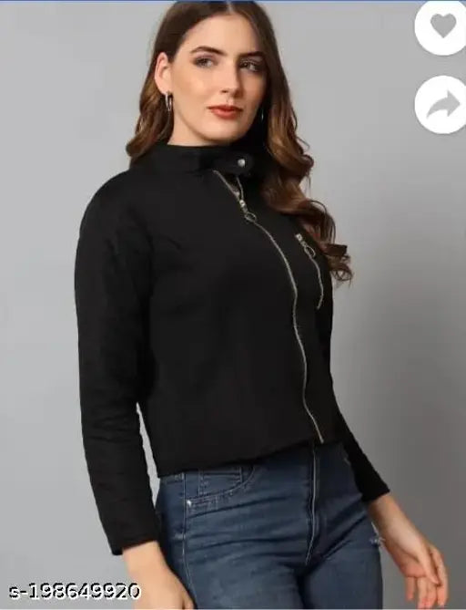 Black leather long sleeve jacket, premium quality, stylish design - S (bust size 34in, length size 20in)