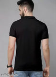 Black cotton blend polo t-shirt with stylish collar neck, suitable for men and women. Short sleeves, solid design