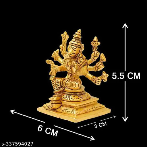 Brass 8-Handed Pital Varahi Amman Idol/Statue - Seated with boar face, human body, & weapons, symbolizing Shakthi's incarnation for protection & prosperity, made in India