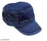 Blue cotton flat cap with adjustable strap
