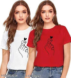 Multicolor cotton blend graphic print round neck women's t-shirts pack of 2, sizes S-XL for vibrant style