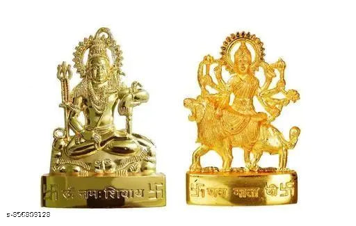 Metal God Idols: Ganesha Ji, Lakshmi Ji, Durga Ji, Saraswati Ji, Hanuman Ji, Shiv Ji, Radha Krishna Ji, GAI Krishna Ji - 8 Pcs (5x1x7 cm Each), Indian-origin divine figurines
