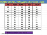 Colourful printed georgette kurti for women & girls, three-quarter sleeves with floral digital print, Ayaan Creation - India