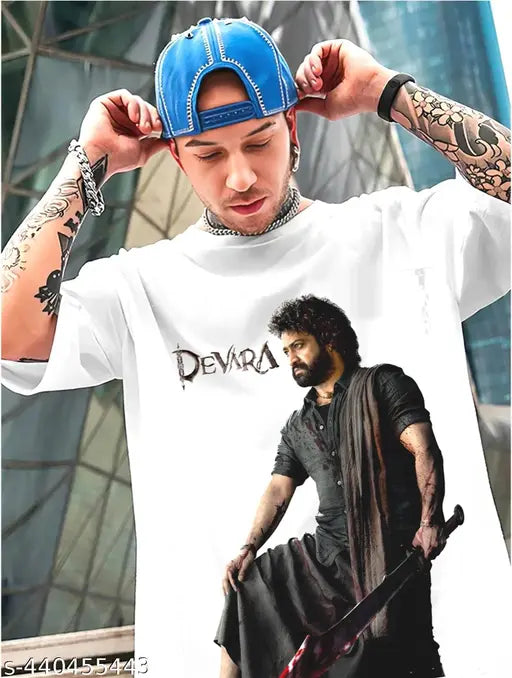 Polyester printed Junior NTR T-shirt in various sizes (M-XXL), Indian brand Devara Tshirts