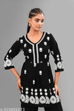 Black rayon printed women's top and palazzo set, embroidered with sequins work and net pattern. High-quality fabric for party, wedding, or casual wear