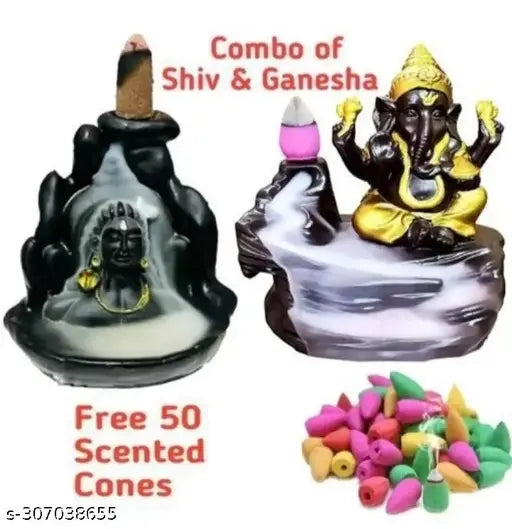 Krishna Enterprises Black & Brown polyresin Shiv figurines with incense cones, decorative Hindu showpiece (10cm)