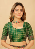 Red chiffon Farewell saree with brocade blouse, printed pattern, trending party wear