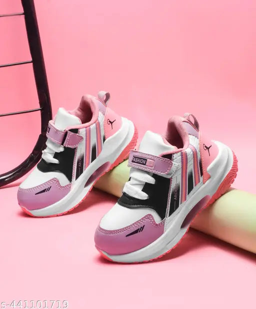 Pink and white sports running shoes for kids