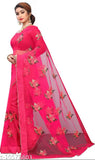 Indian net saree with floral embroidery and unstitched dupion silk blouse, perfect for party and festive wear