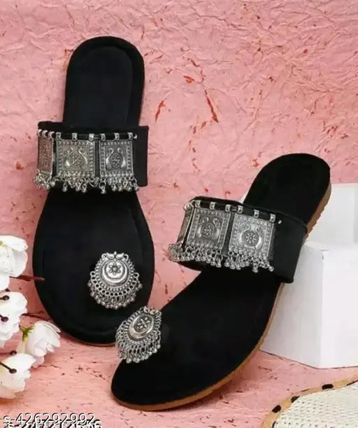 Glorious velvet TPR buckle flats for women & girls, slip-on design in various sizes (IND-4 to IND-9)