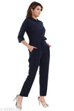Solid crepe, three-quarter sleeve jumpsuit for regular wear - XL size (India)