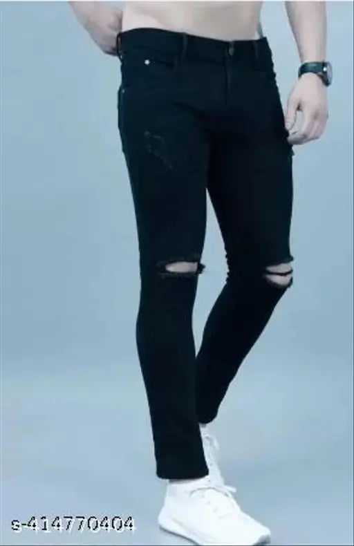 Cotton blend solid knee-cut jeans for men, perfect fit by CSURGO from Shriradhe Enterprises, India