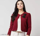 Maroon cotton blend casual Soul Essence jacket with bow, ideal for parties or office wear