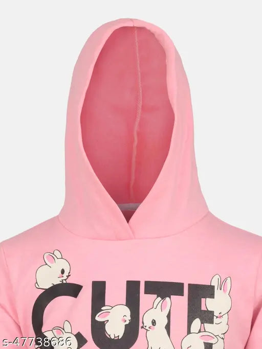 Pink cotton blend hooded sweatshirt for girls aged 5-6 years, printed with a shark design