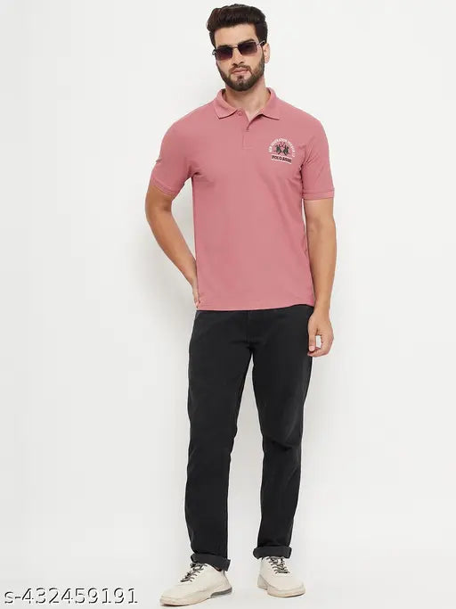 Mens cotton blend solid half sleeve polo t-shirt, short sleeves, NUOVO brand on chest, size L (42in chest, 28in length)