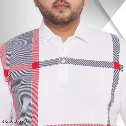 White printed polo neck full sleeve cotton blend t-shirt, stylish Wild West design for men