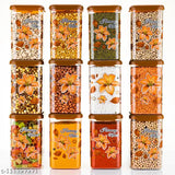12 Orange floral pattern plastic storage containers, airtight, 1100ml, unbreakable.