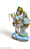 Marble Lord Radha Krishna idol (10cm x 15.5cm x 7cm), hand-painted Indian religious decor item for Pooja Mandir, home, office, or temple