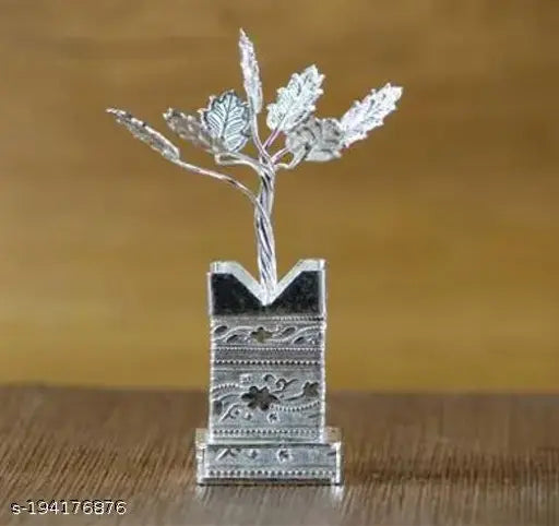 Silver-plated brass tulsi plant, decorative for pooja and gifting in India