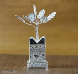 Silver-plated brass tulsi plant, decorative for pooja and gifting in India