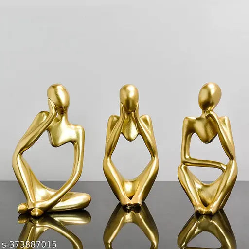 Resin gold decorative abstract thinker statue set (3 pieces, mini size), exquisite craftsmanship and advanced material for home or office decor