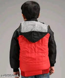 Black and red children's winter coat, zip closure