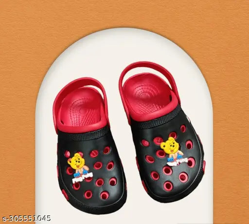 Red and black kids crocs sandals