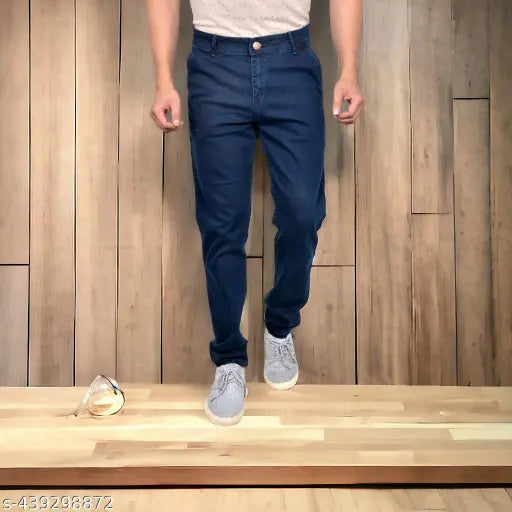 Dark blue denim jeans men's slim fit