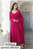 Pink Georgette printed maxi dress with dupatta and bottom, women's fashion wear, size S-XXXL, made in India