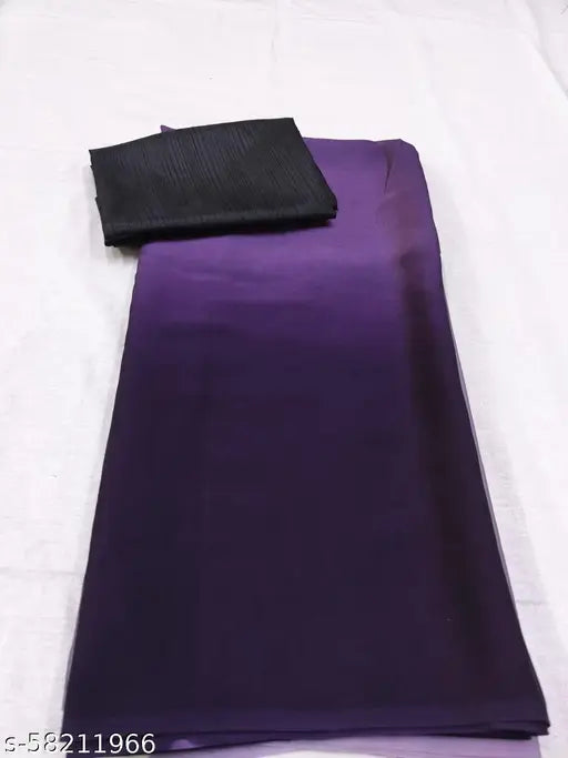 Two tone purple Georgette saree with blouse, 9 yards, sleeveless blouse