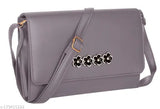 Gray leather crossbody evening sling bag with flower brooch