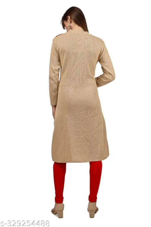 Women's woolen printed A-line Kurta by CHRISTY'S COLLECTION, featuring long sleeves and intricate Indian print. Available in sizes M (36" bust), L (38" bust), XL (40" bust)