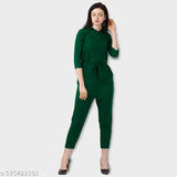 Crepe women's & girls jumpsuits by Pearl N Vera - Solid color, three-quarter sleeves, S-Free Size, Indian origin