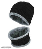 Black fur trim winter hats set of 2
