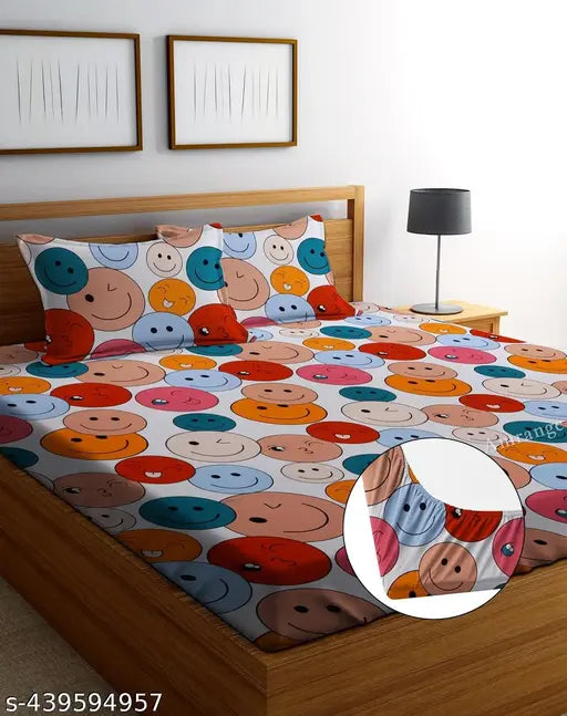 Glace Cotton supersoft double fitted bedsheet with 2 matching pillow covers, size 78" x 72" + 6". Breathable, wrinkle-free, and easy to wash at home