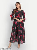 Red and black georgette maxi dress, big size 7XL to 9XL with digital printed heavy American crepe full lining and exclusive designer one-piece gown