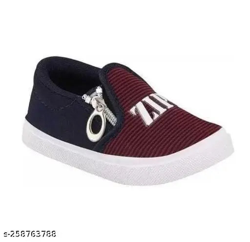 Maroon canvas kids' shoes with zip closure