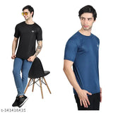 Multicolor polyester men's round neck t-shirts, pack of 4 with short sleeves and printed pattern