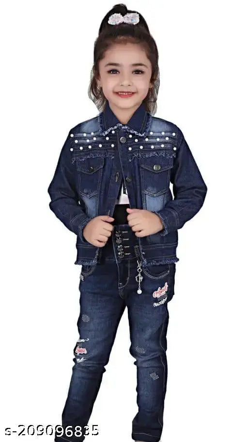 Dark kids denim jacket with blue trim