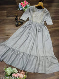 Grey cotton kameez with lace trim, size medium