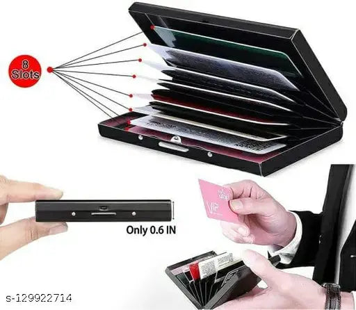 Metal silver Sonrisa Purse Type men's credit/debit/Visa card holder, solid construction, ultra slim & portable, 5 compartments, free size (10cm x 8cm)
