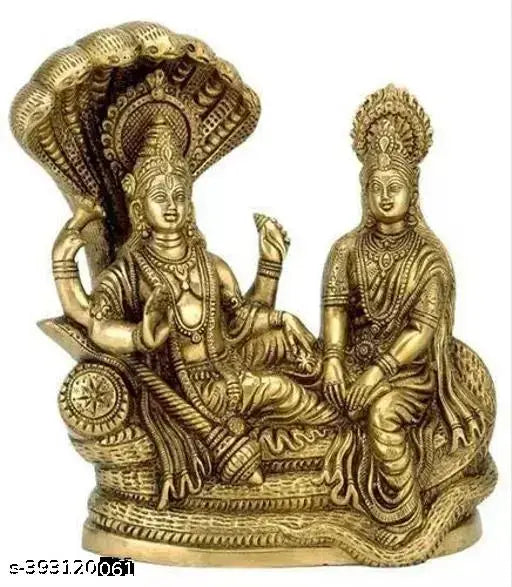 Brass metal Shri Lakshmi MATA Murti/Shri Narayan Idol, decorative Lakshmi Vishnu Ji figurine for home altars, office, or living space, 1.5x1.5x1.5 inches, handcrafted in India