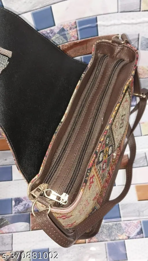 Printed fabric shoulder bag with adjustable strap