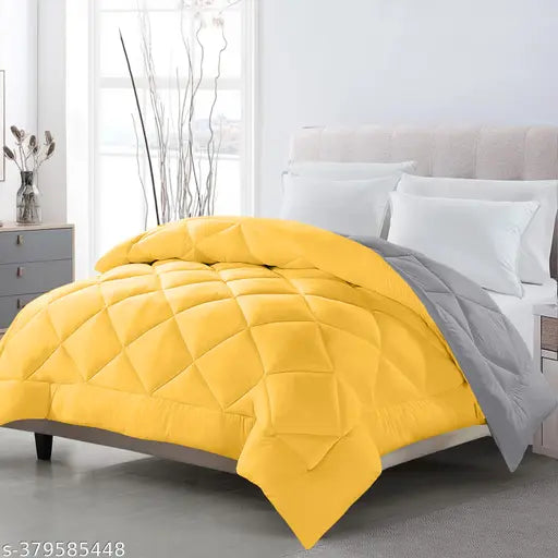 Yellow polyester comforter, ultra-soft and lightweight, double size with net quantity 1, 200 GSM filling, feel smooth on bed