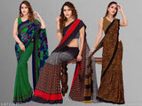 Set of 3 printed Georgette sarees, traditional style, unstitched, blouse piece included
